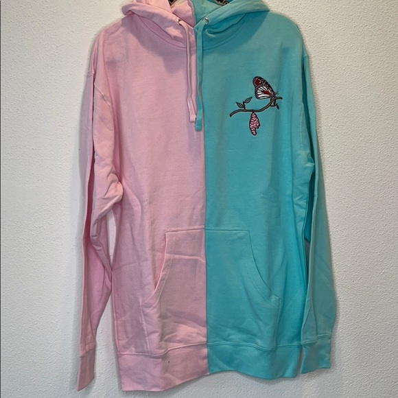 UNX Tops - UNX HALF AND HALF HOODIE (pink and blue)